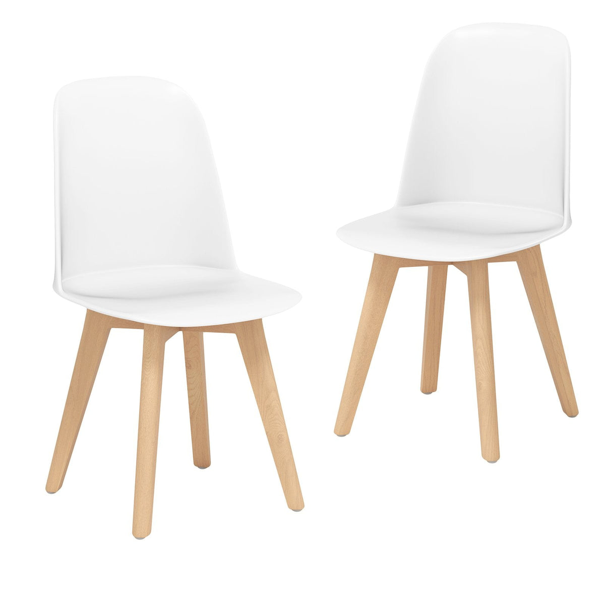 Set of 2 Modern Shell Dining Chairs, White Moulded Seat on Solid Beech Wood Legs