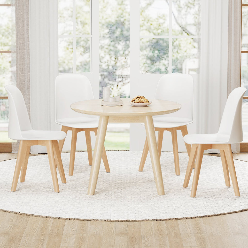 Set of 2 Modern Shell Dining Chairs, White Moulded Seat on Solid Beech Wood Legs