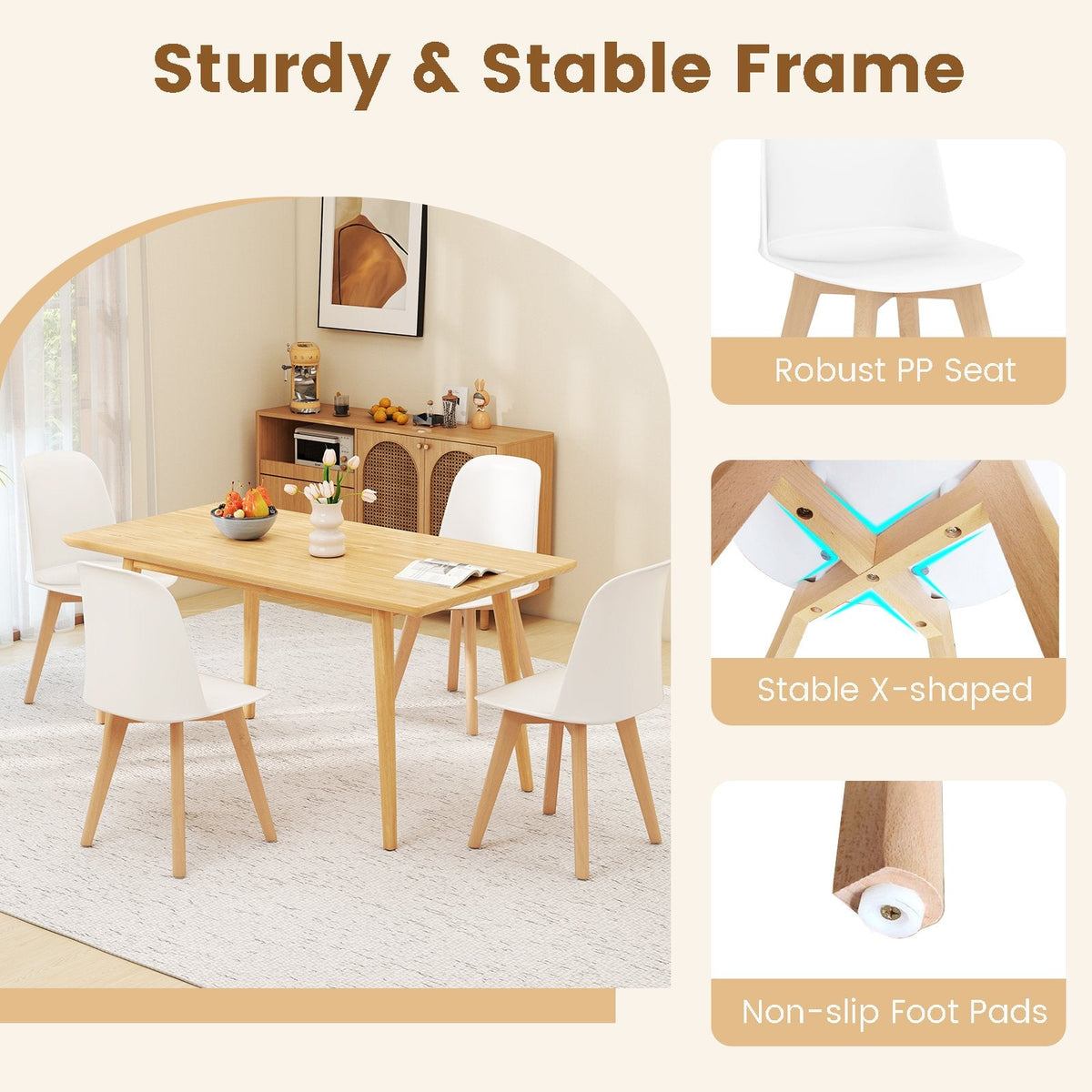 Set of 2 Modern Shell Dining Chairs, White Moulded Seat on Solid Beech Wood Legs