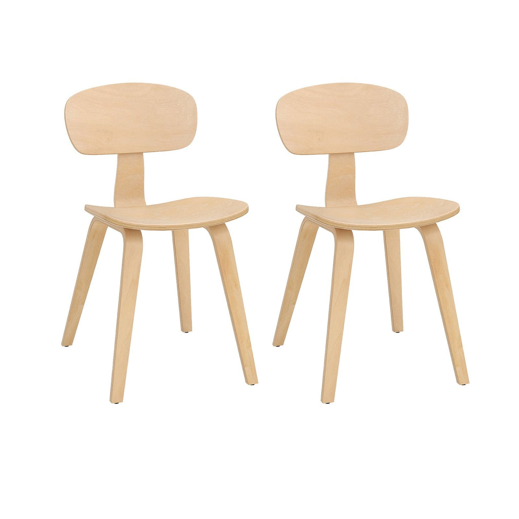 Set of 2 Bentwood Dining Chairs, Natural Rubber Wood Veneer with Wide Curved Back and Shaped Seat