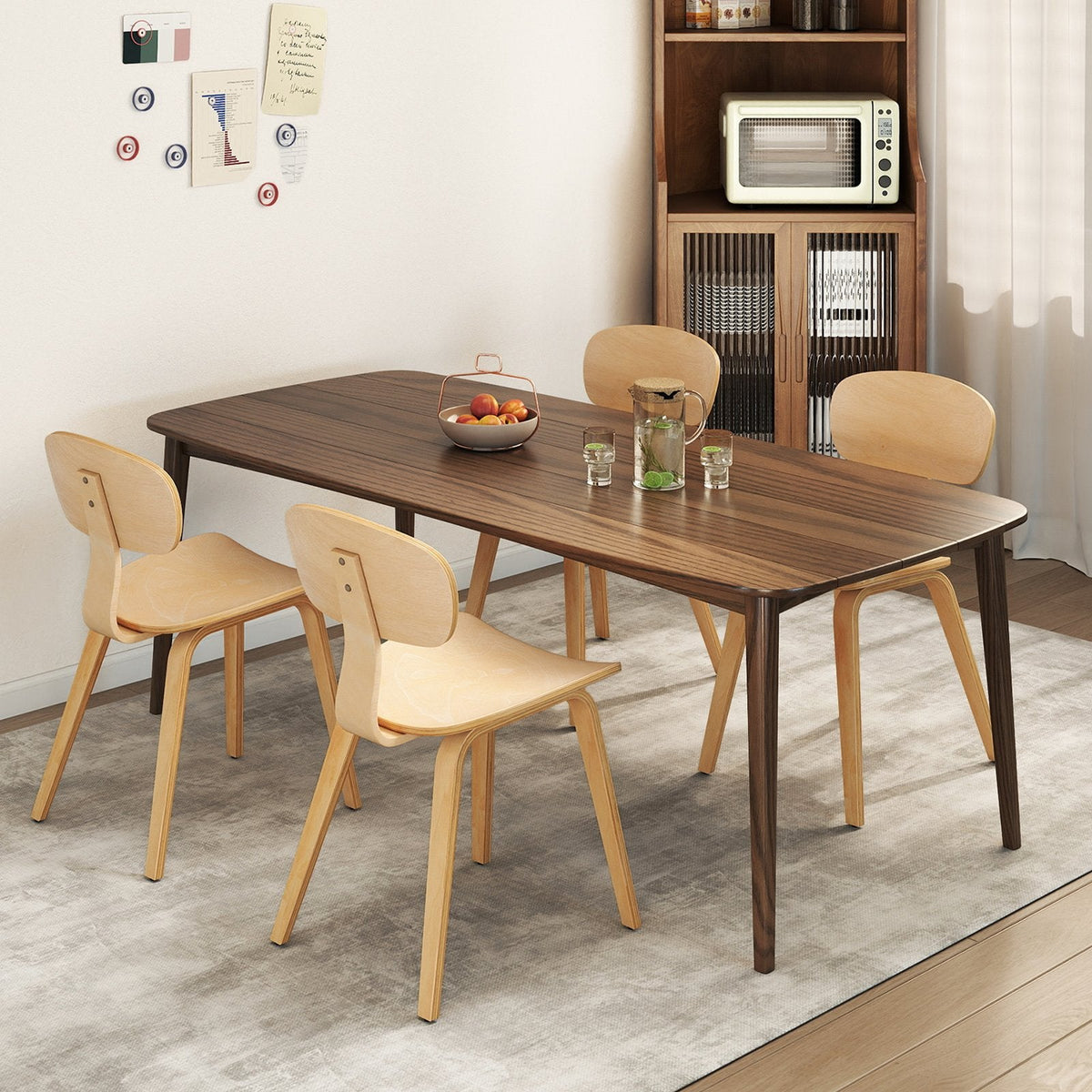 Set of 4 Bentwood Dining Chairs, Natural Rubber Wood Veneer with Wide Curved Backs
