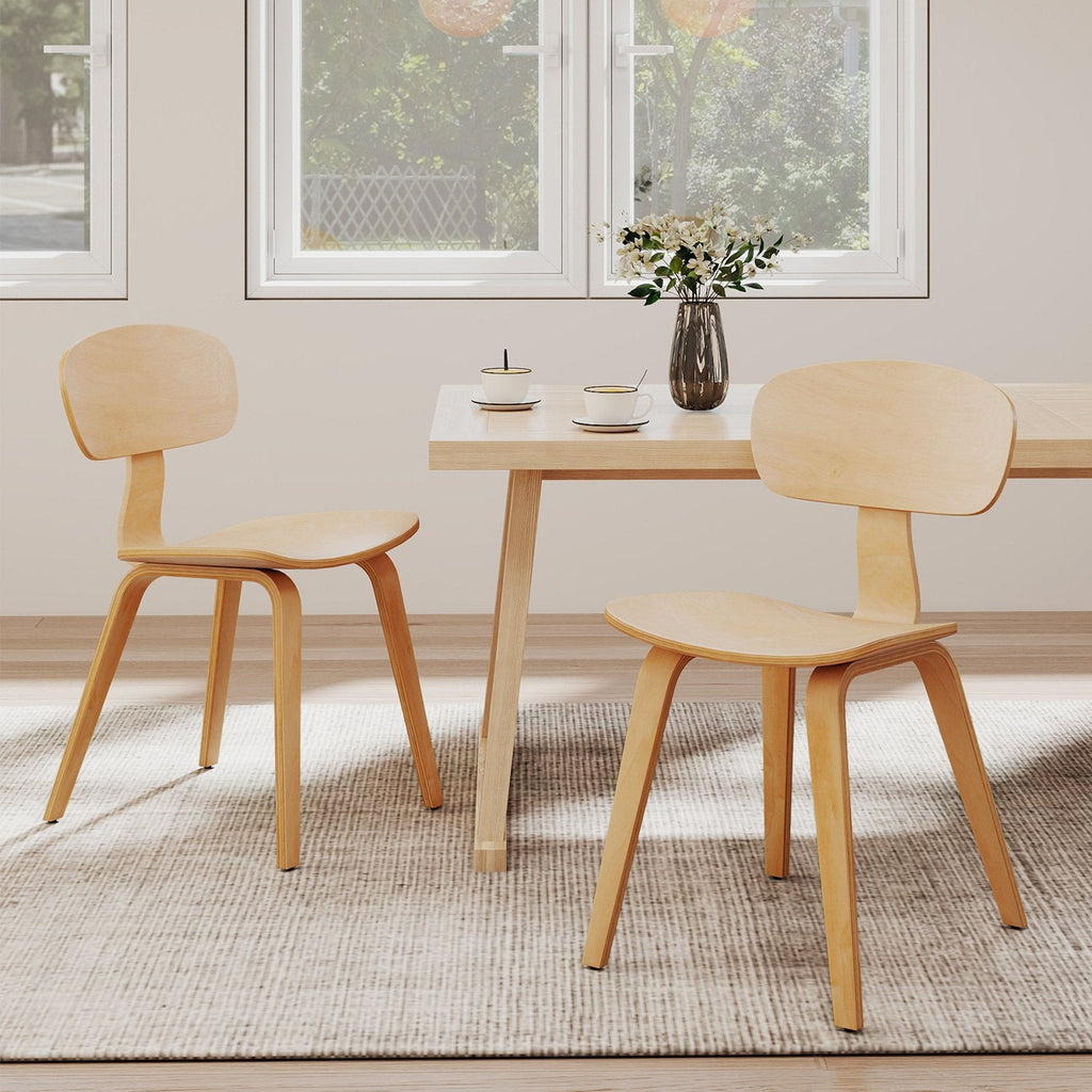 Set of 4 Bentwood Dining Chairs, Natural Rubber Wood Veneer with Wide Curved Backs