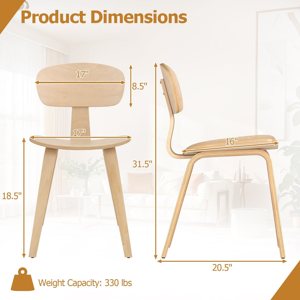Set of 4 Bentwood Dining Chairs, Natural Rubber Wood Veneer with Wide Curved Backs