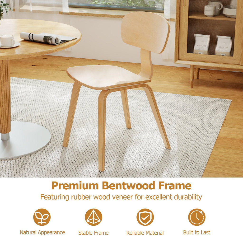 Set of 4 Bentwood Dining Chairs, Natural Rubber Wood Veneer with Wide Curved Backs