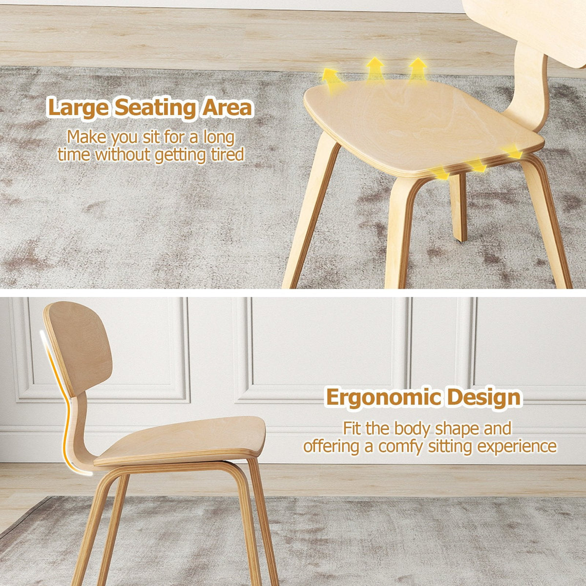 Set of 4 Bentwood Dining Chairs, Natural Rubber Wood Veneer with Wide Curved Backs