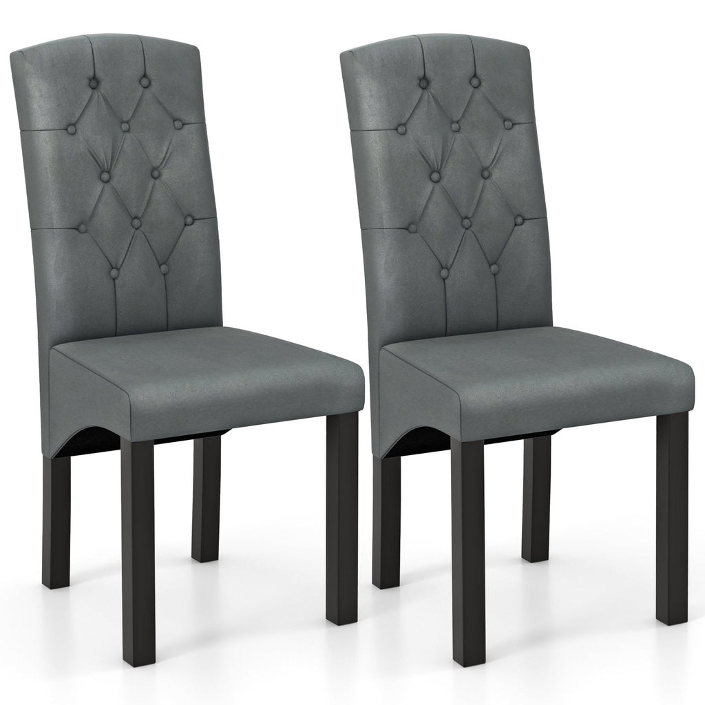 Button Tufted High Back Dining Chairs, Dark Grey Fabric with Black Rubber Wood Legs