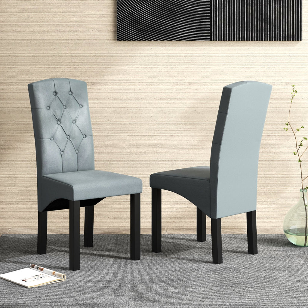 Button Tufted High Back Dining Chairs, Dark Grey Fabric with Black Rubber Wood Legs