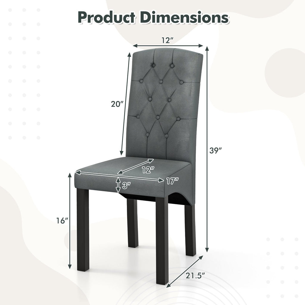 Button Tufted High Back Dining Chairs, Dark Grey Fabric with Black Rubber Wood Legs