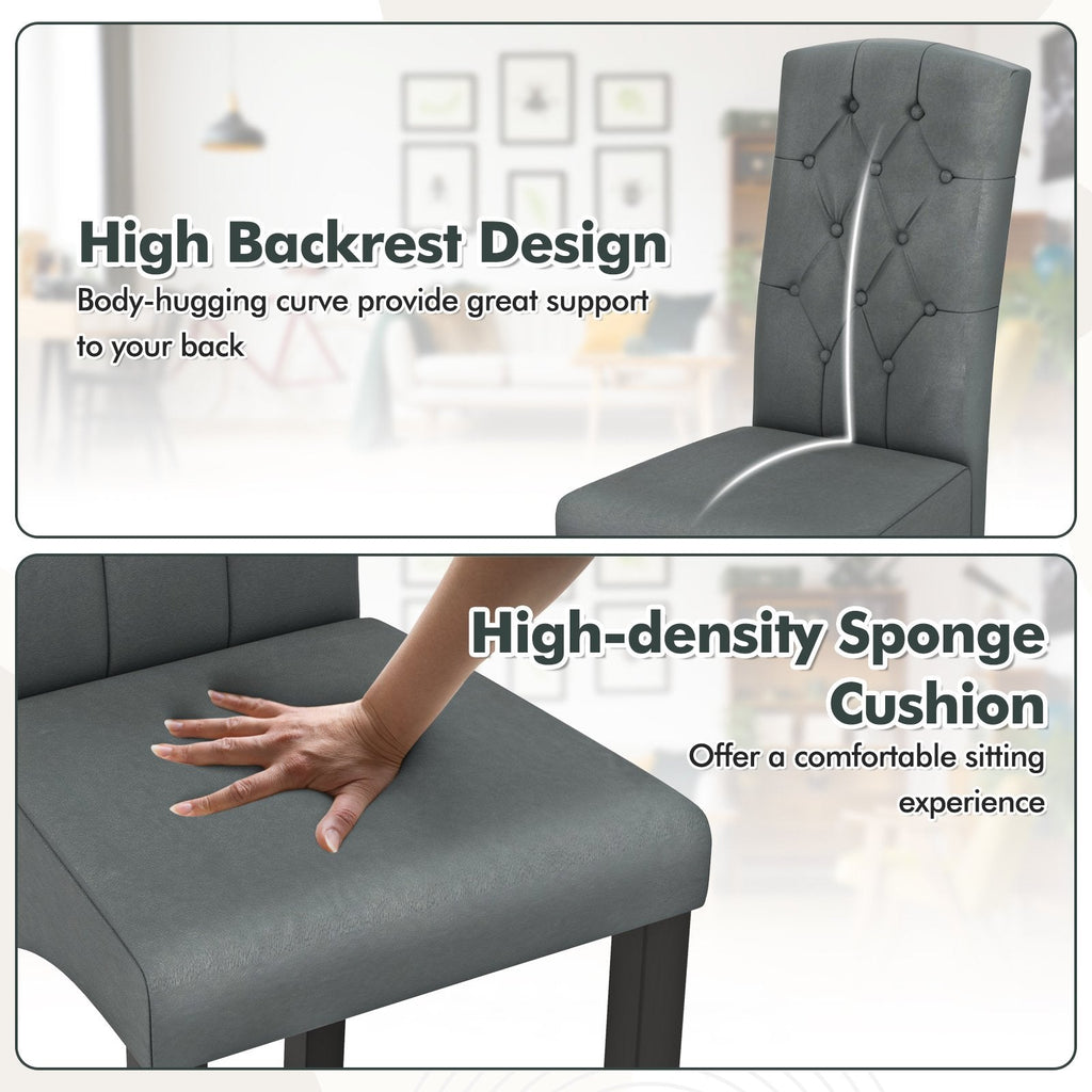 Button Tufted High Back Dining Chairs, Dark Grey Fabric with Black Rubber Wood Legs