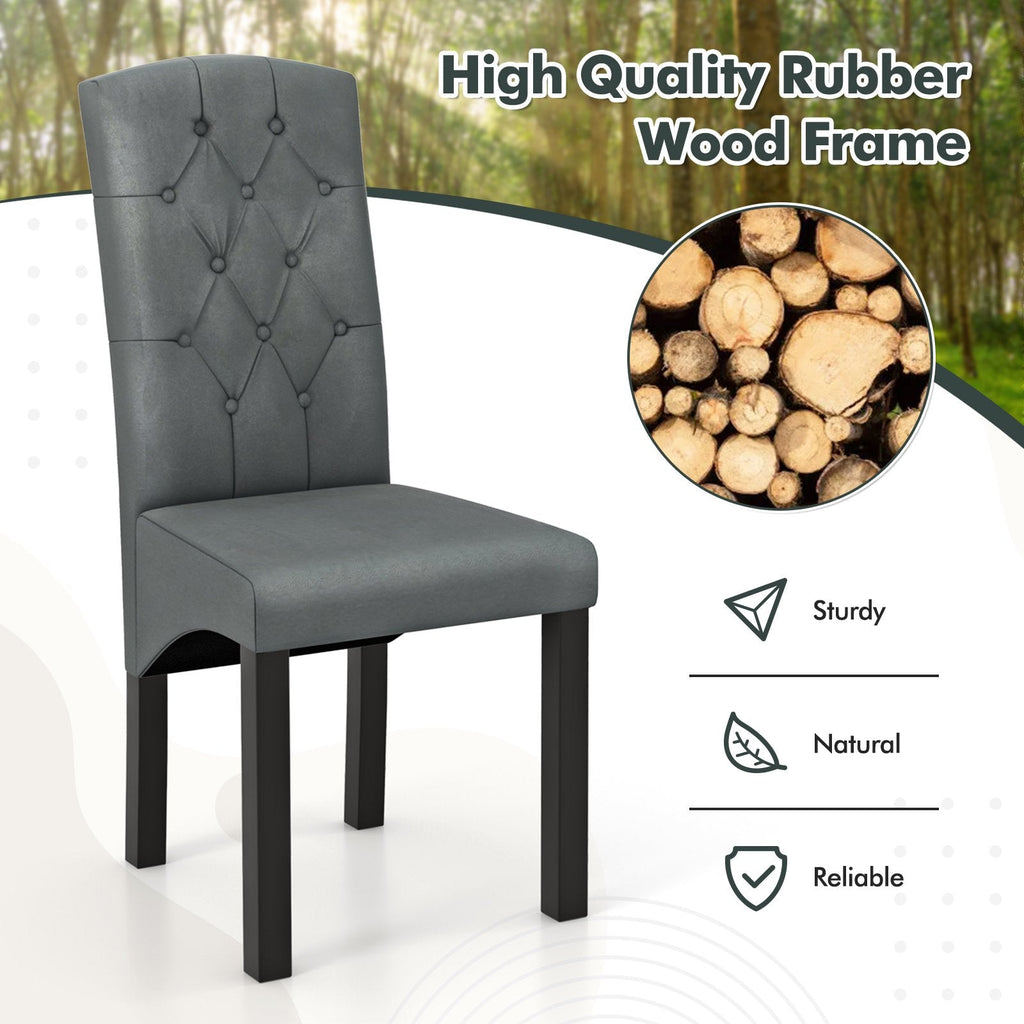 Button Tufted High Back Dining Chairs, Dark Grey Fabric with Black Rubber Wood Legs