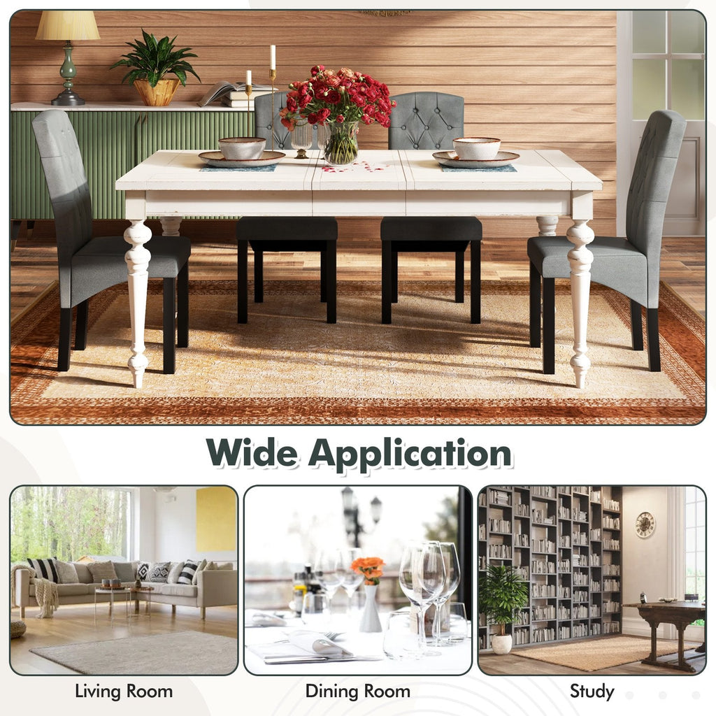 Button Tufted High Back Dining Chairs, Dark Grey Fabric with Black Rubber Wood Legs