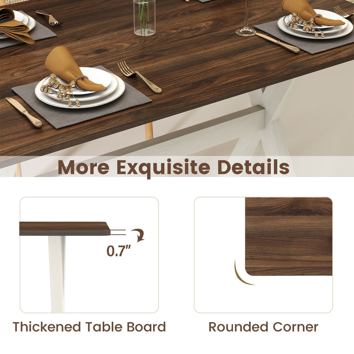 Modern Dining Table Wooden Kitchen Table with X-shaped Frame-White