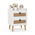 Modern Bedside Table with 2 Rattan Decorated Drawers, White