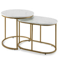Nesting Coffee Table Set of 2, White Marble Look Tops with Golden Steel Frames
