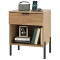 Modern Nightstand with Charging Station and Open Cubby, Natural