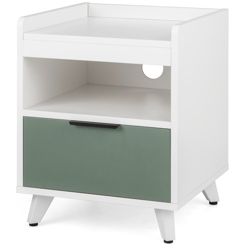 Modern Nightstand with LED Light, Sliding Drawer and Open Compartment