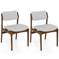 Set of 2 Mid Century Dining Chairs, Walnut Rubber Wood with Grey Linen Padded Seat and Back