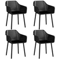 Set of 4 Black Moulded Dining Armchairs with Perforated Mesh Back and Arms