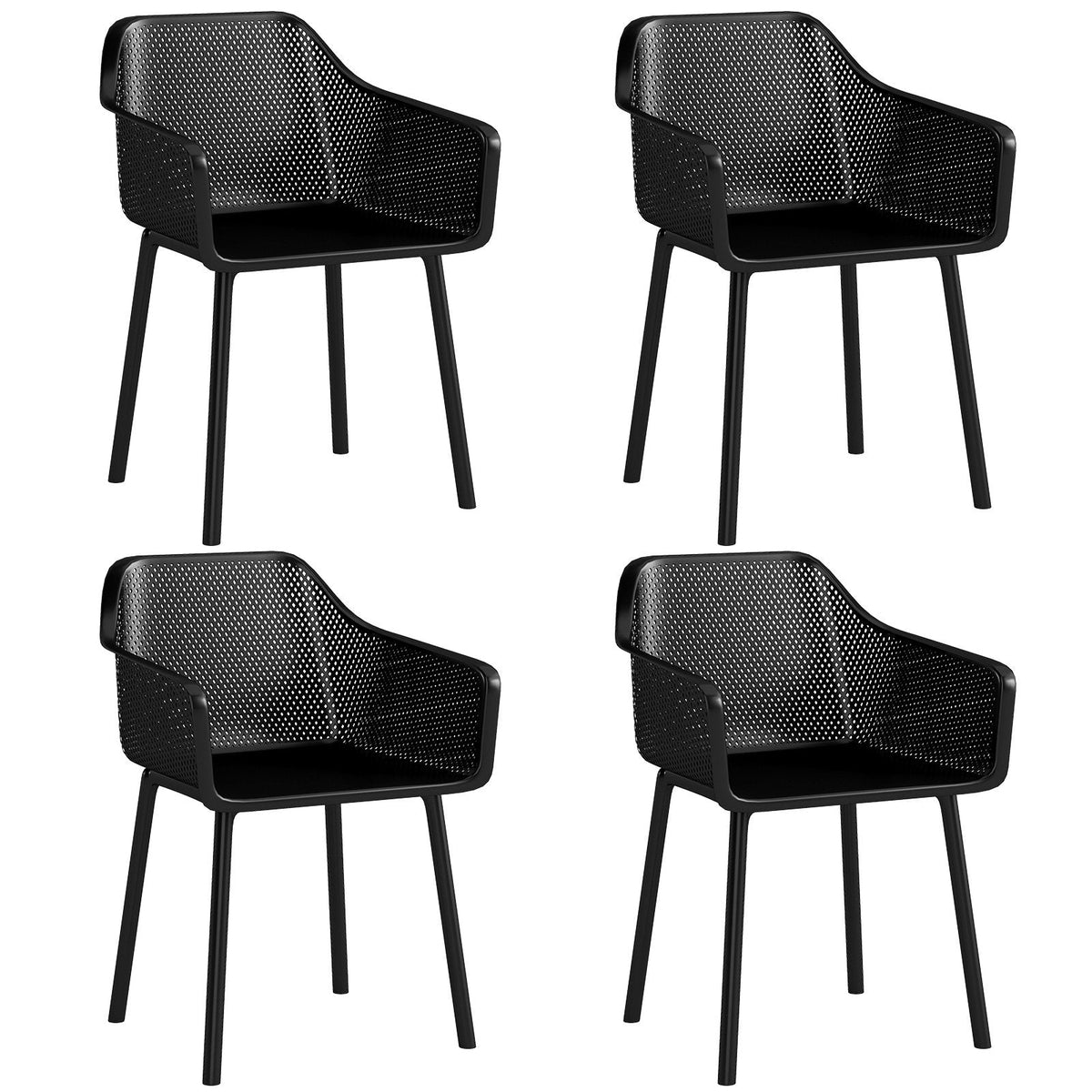 Set of 4 Black Moulded Dining Armchairs with Perforated Mesh Back and Arms