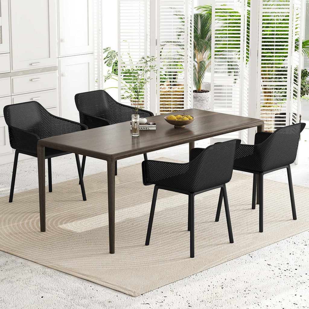 Set of 4 Black Moulded Dining Armchairs with Perforated Mesh Back and Arms