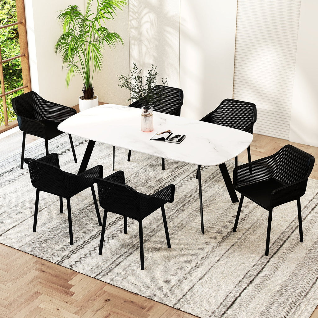 Set of 4 Black Moulded Dining Armchairs with Perforated Mesh Back and Arms