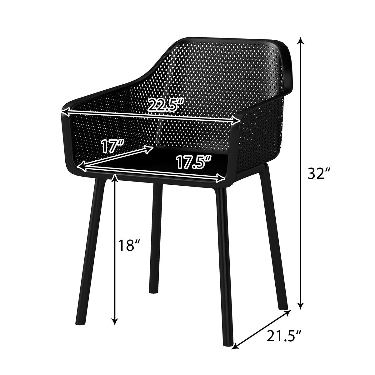 Set of 4 Black Moulded Dining Armchairs with Perforated Mesh Back and Arms