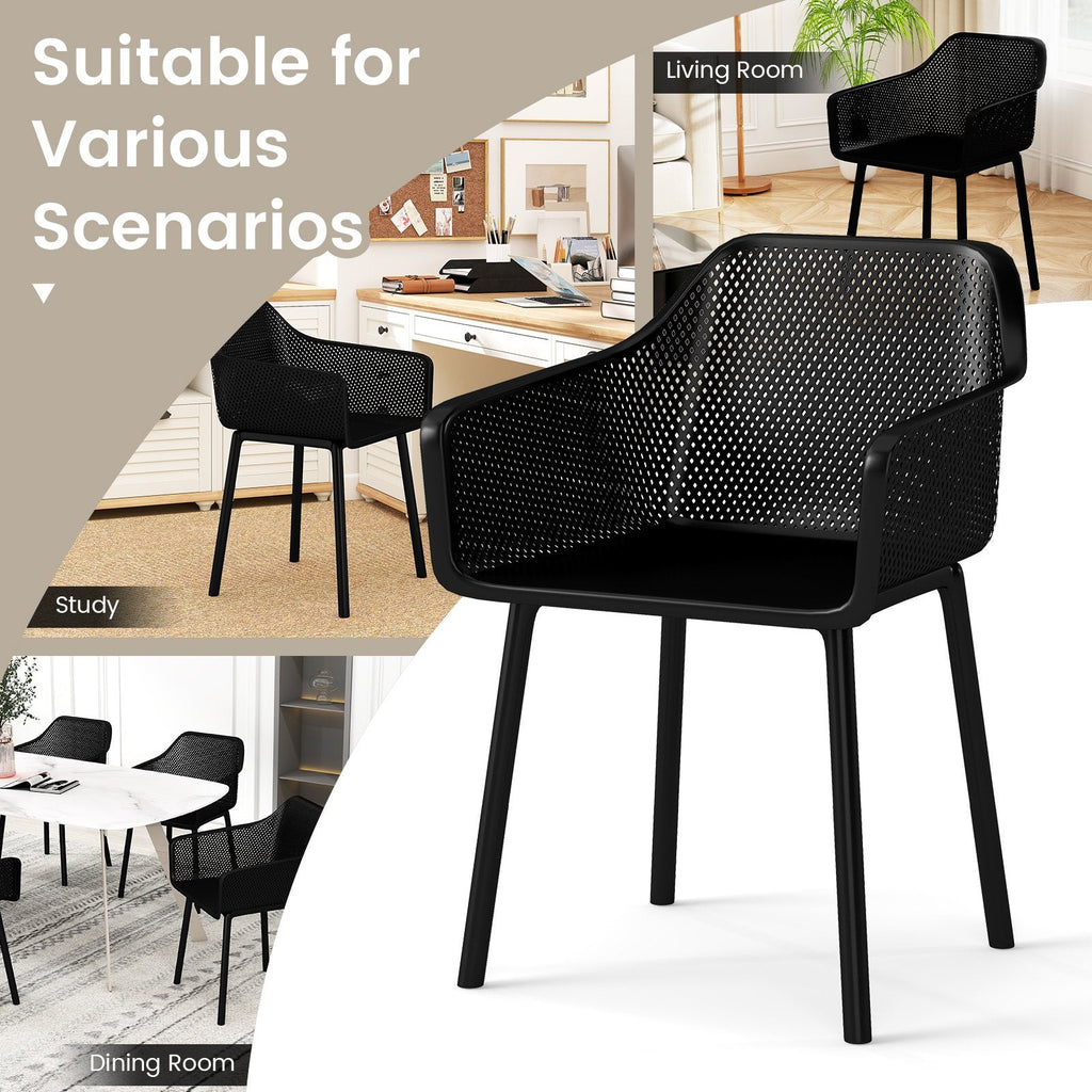 Set of 4 Black Moulded Dining Armchairs with Perforated Mesh Back and Arms