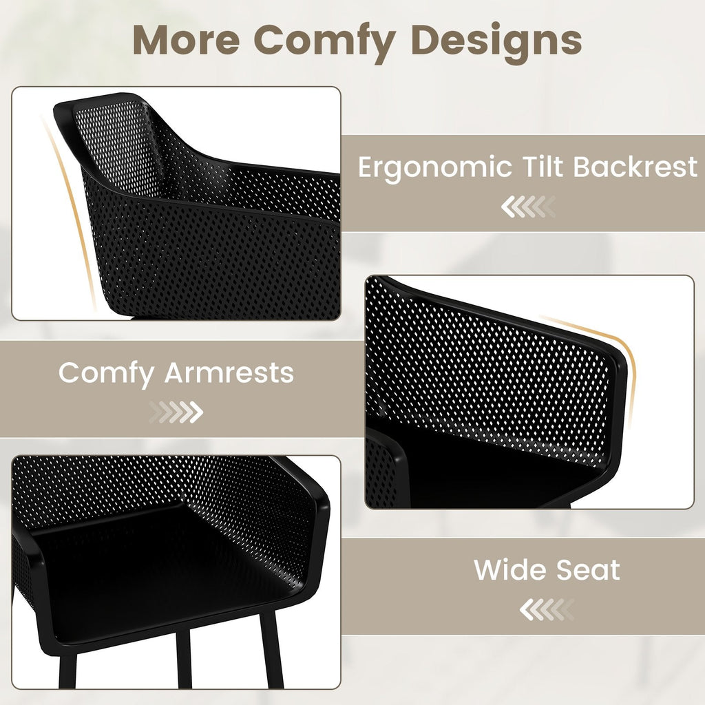 Set of 4 Black Moulded Dining Armchairs with Perforated Mesh Back and Arms