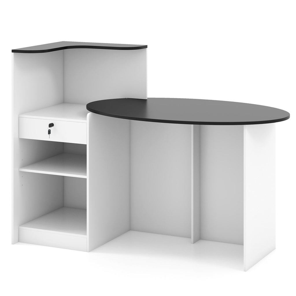 Modern Reception Desk Front Counter Desk with Oval Tabletop-Black