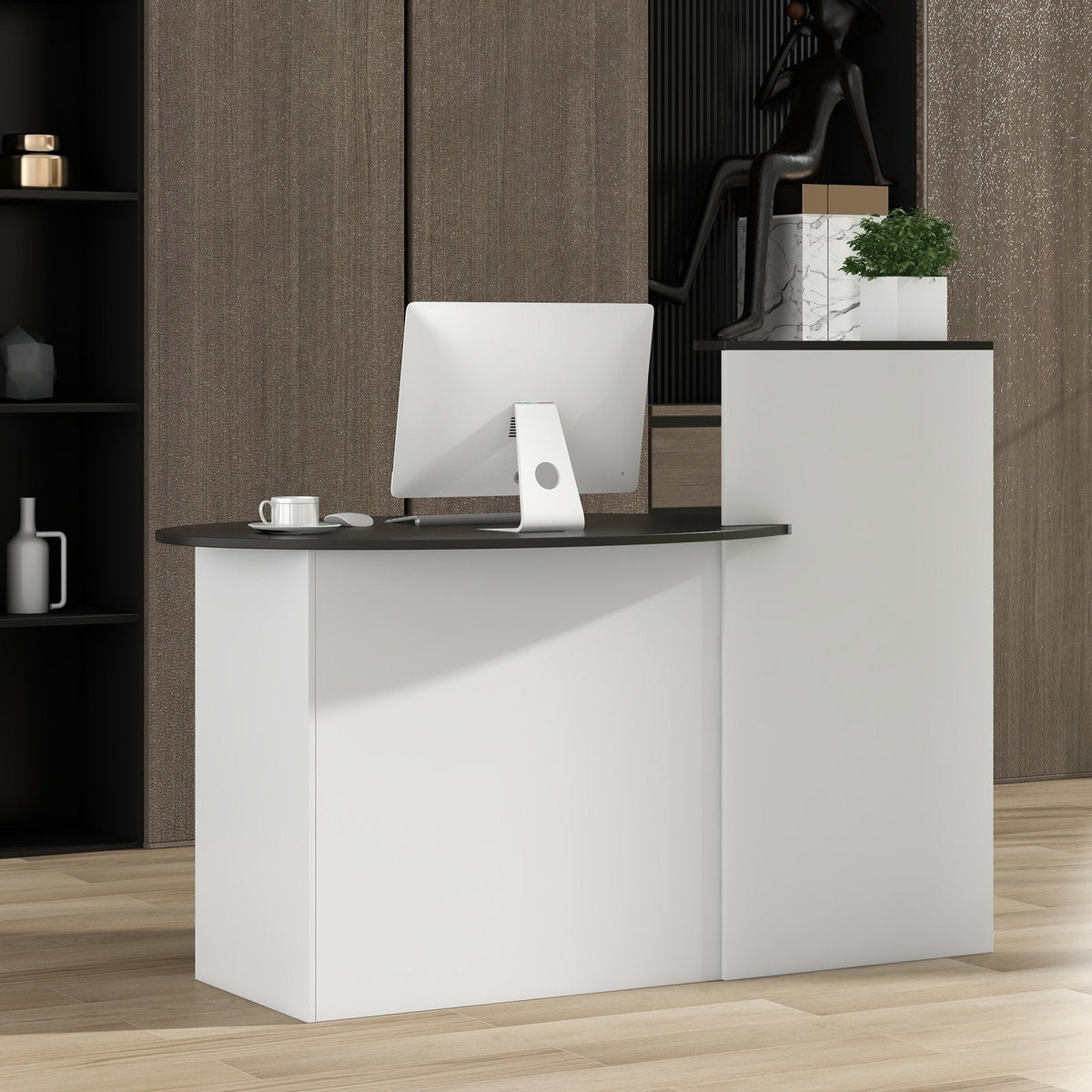Modern Reception Desk Front Counter Desk with Oval Tabletop-Black