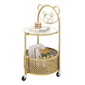 Sofa Side Table on Lockable Wheels with Glass Top and Bear Frame, Gold