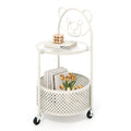 Sofa Side Table on Lockable Wheels with Glass Top and Bear Frame, White