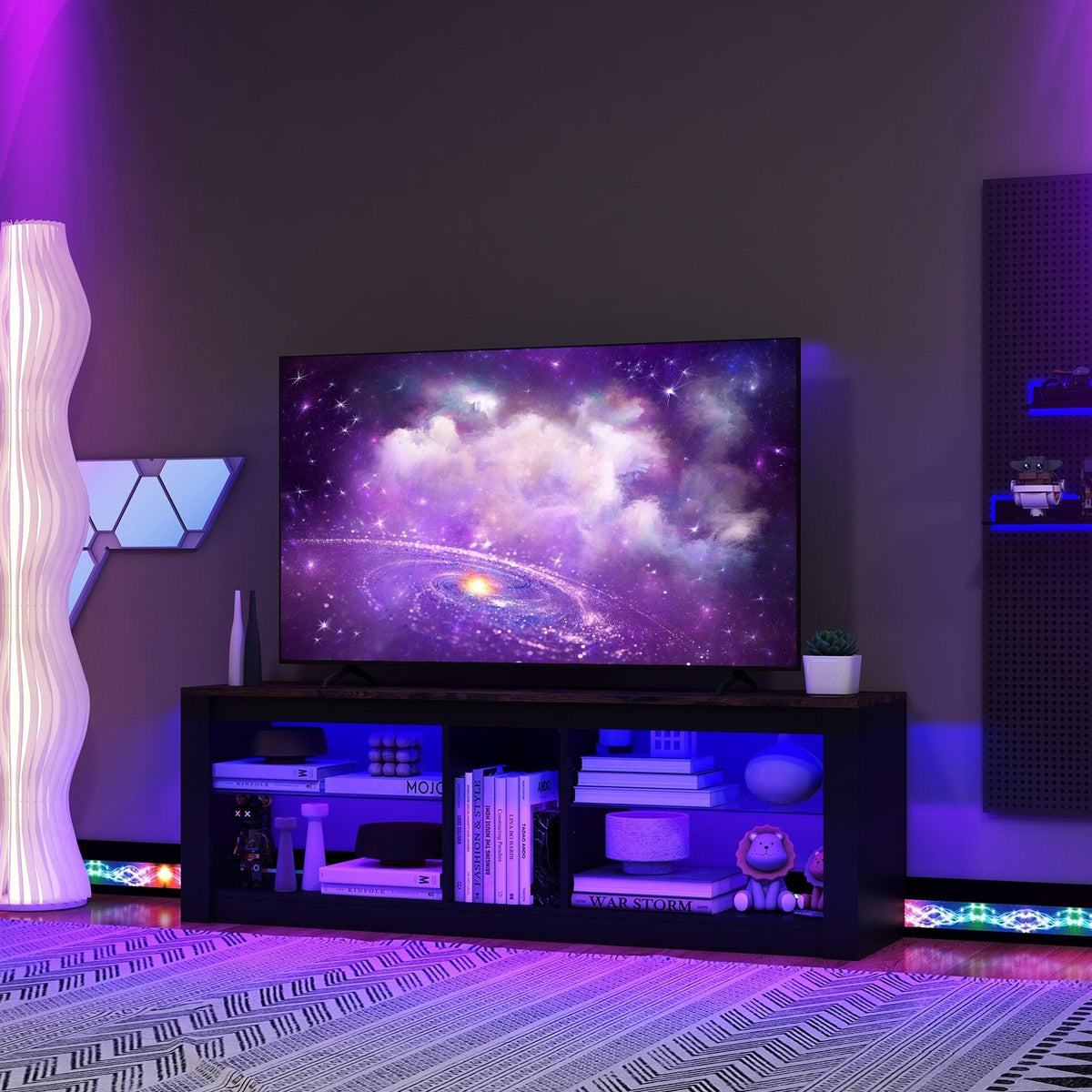 Modern TV Stand with LED Light and Adjustable Shelves for TVs up to 65 inch-Brown
