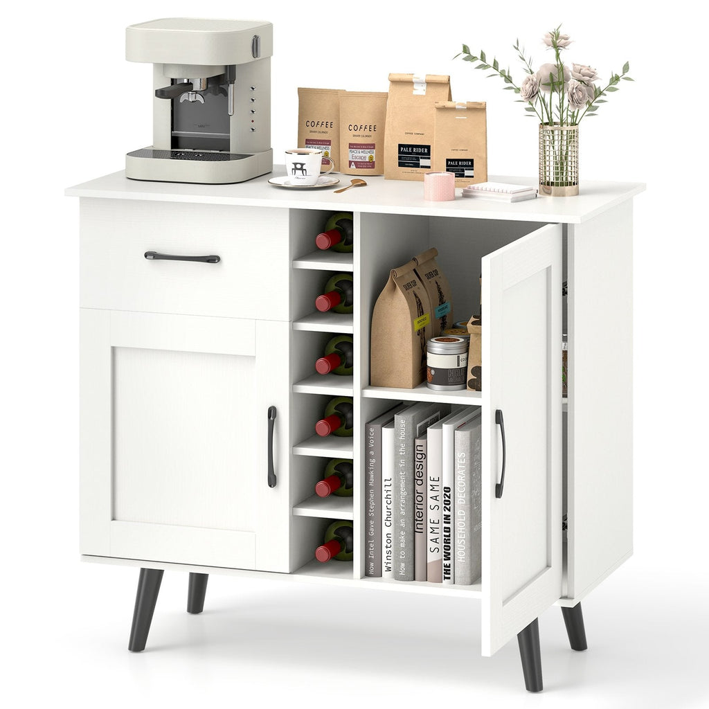 Modern Wine Bar Buffet Cabinet with 6-Bottle Wine Rack-White