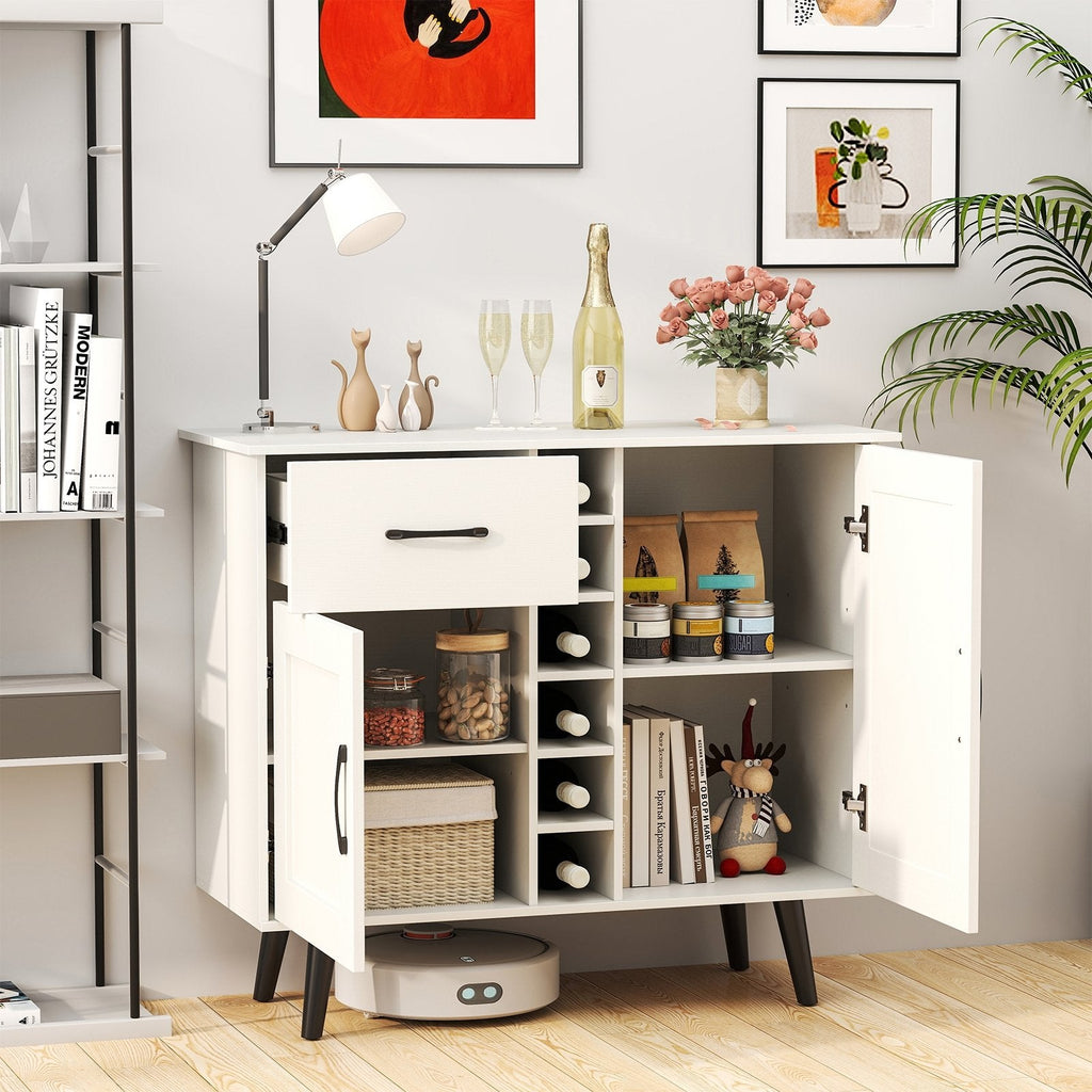 Modern Wine Bar Buffet Cabinet with 6-Bottle Wine Rack-White