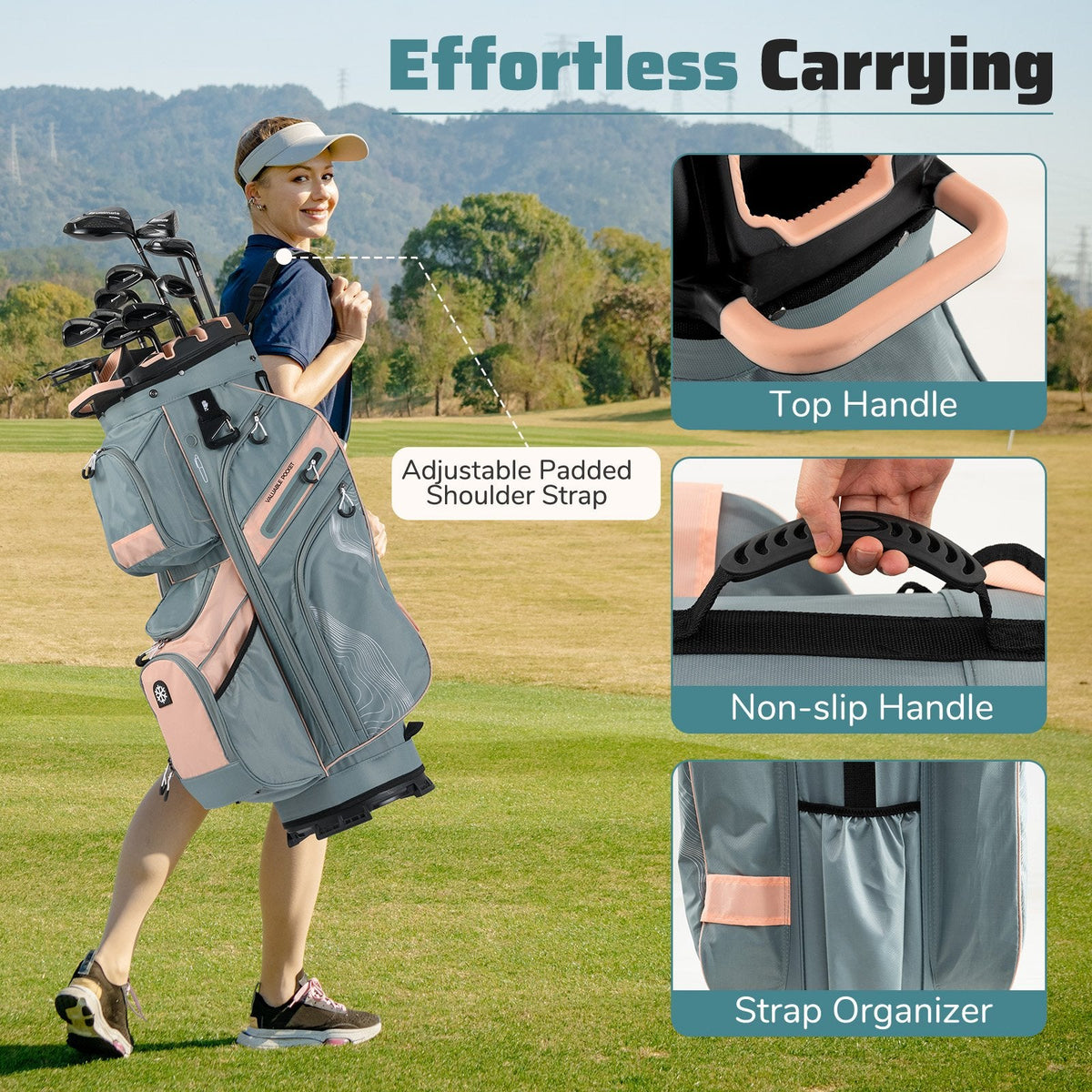 Molded Lock Top Golf Cart Bag with 14-Way Full Length Dividers and 11 Pockets-Orange