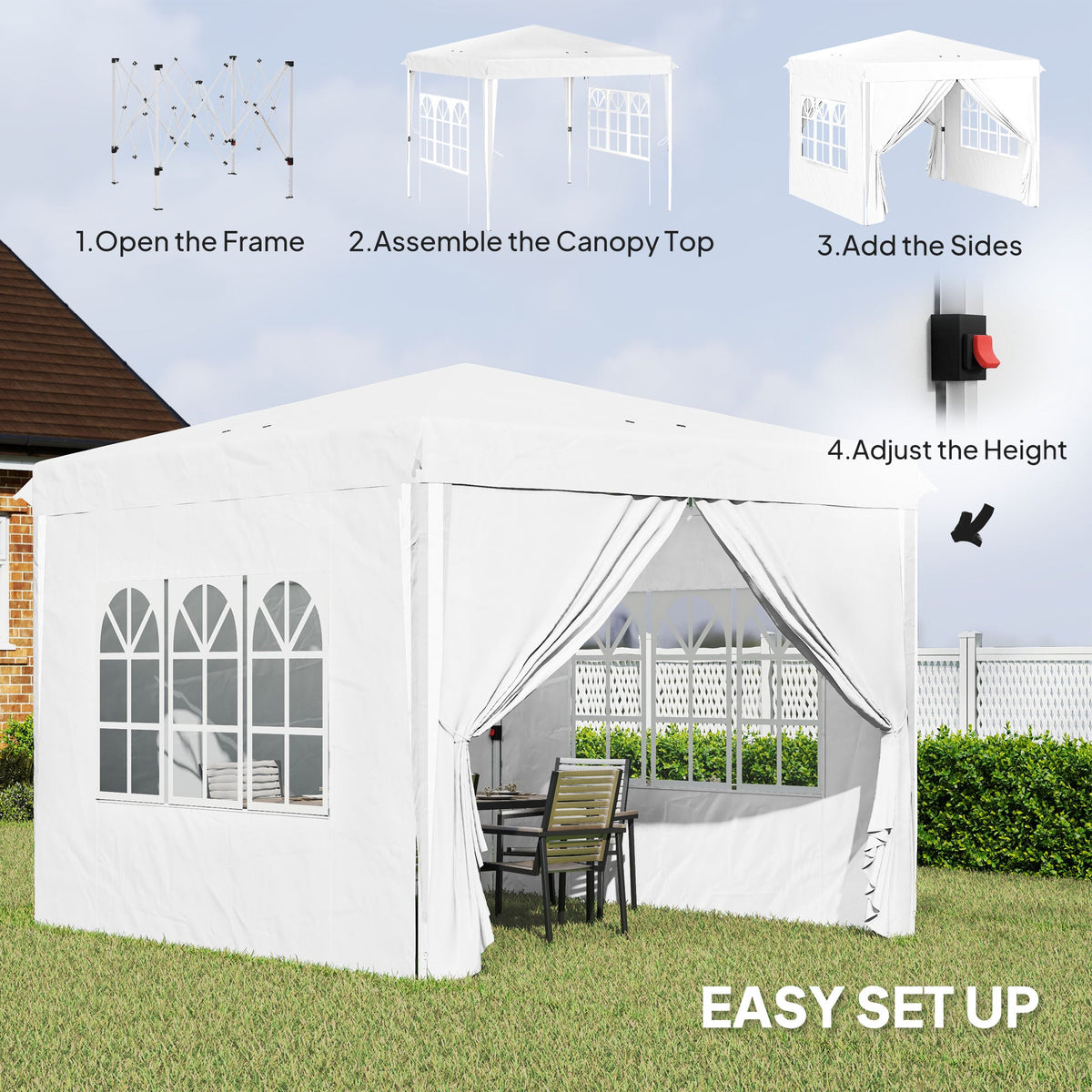 10' x 10' Pop-Up Canopy Tent with Sidewalls, Height-Adjustable, Carry Bag Included, for Outdoor, Garden, Patio, Light Grey