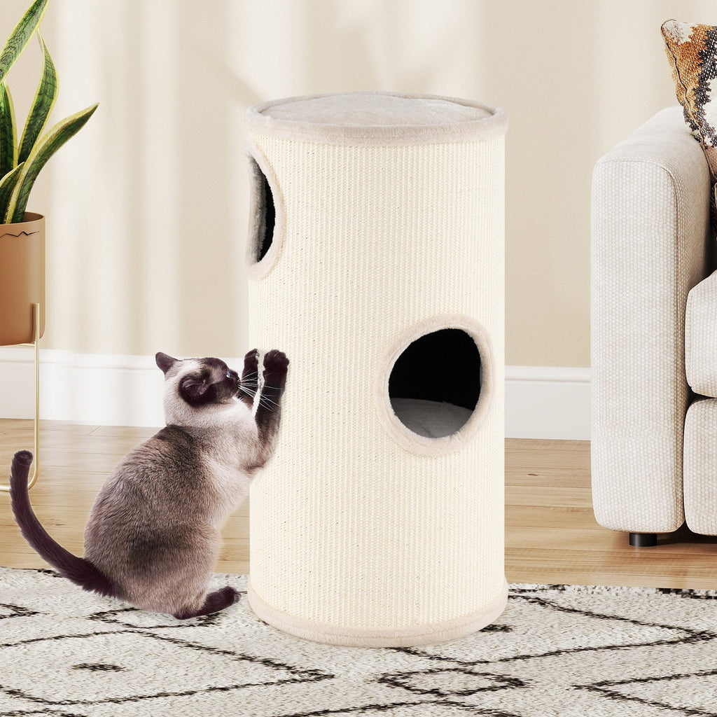 Multi-level Cat House with Sisal Scratching Pad-Beige