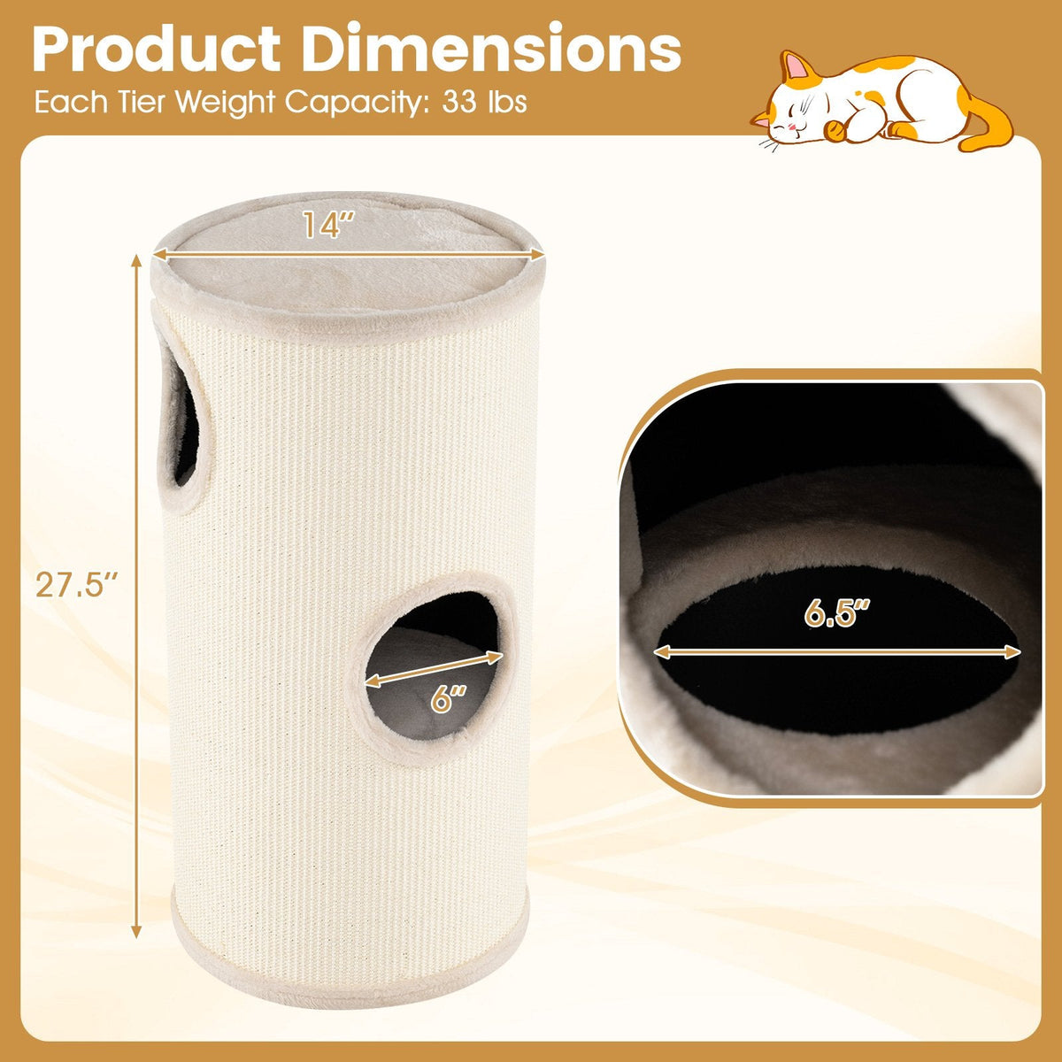 Multi-level Cat House with Sisal Scratching Pad-Beige