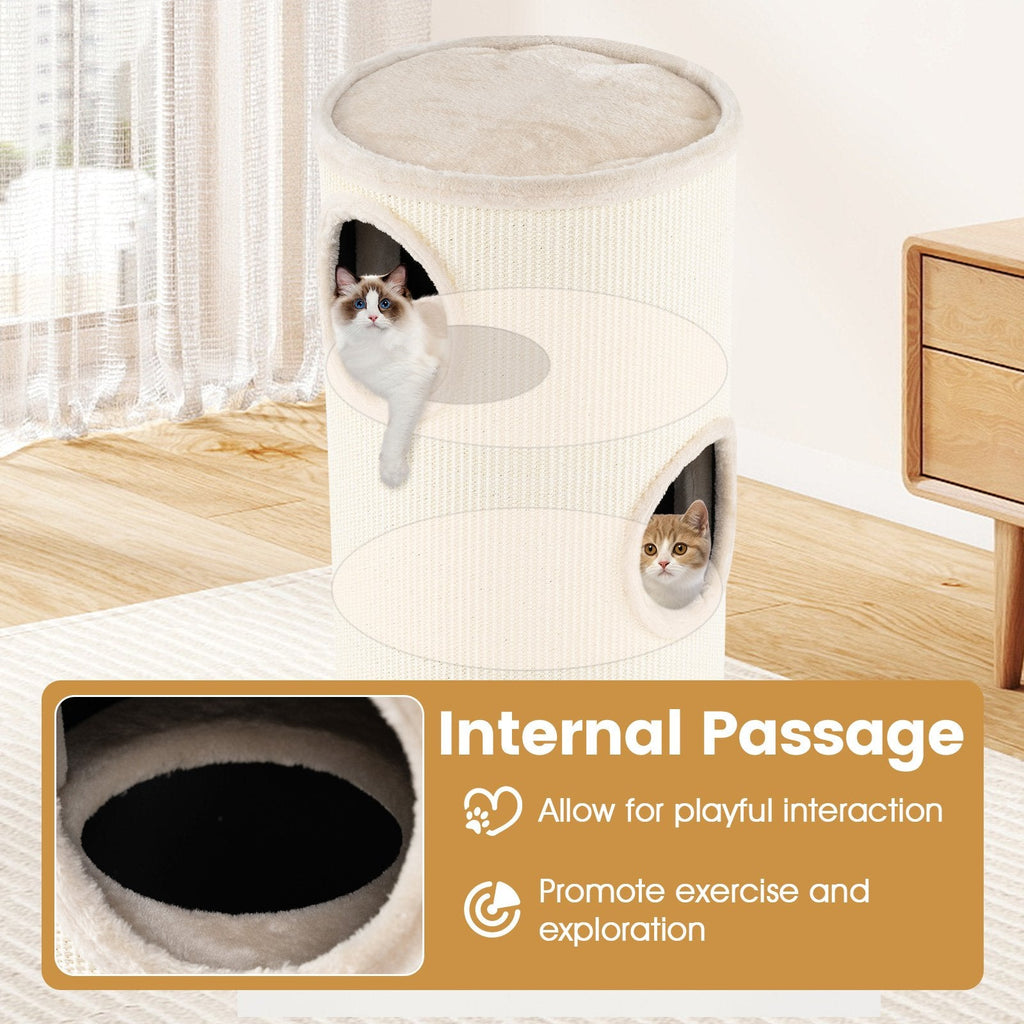 Multi-level Cat House with Sisal Scratching Pad-Beige