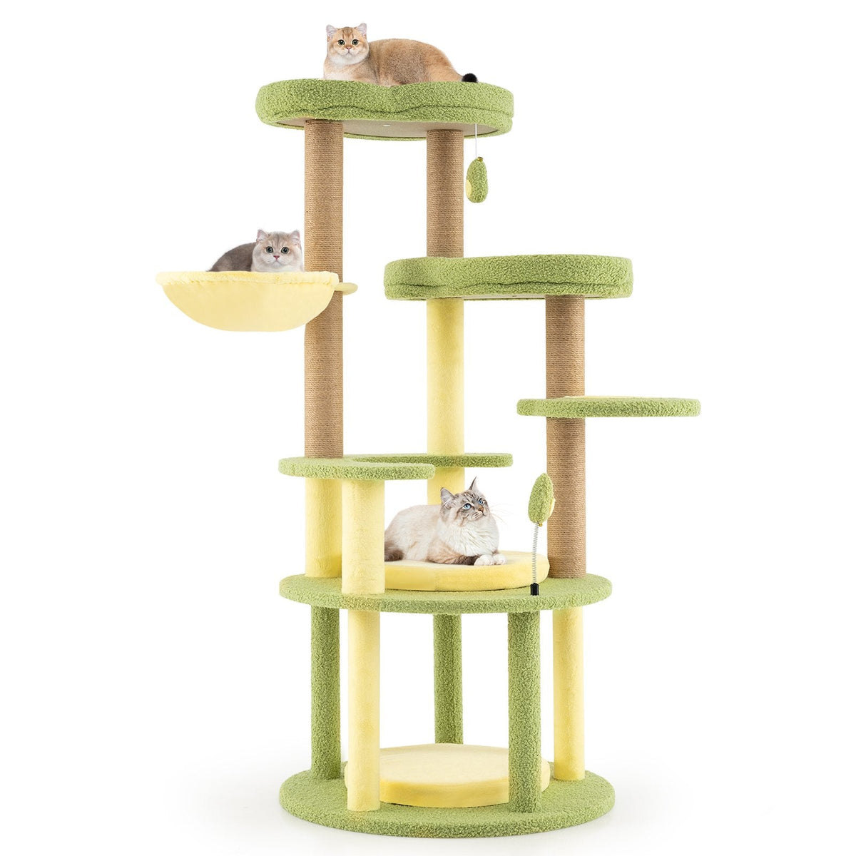 51 Inch Avocado Cat Tree with a Rotatable Basket and Round Base