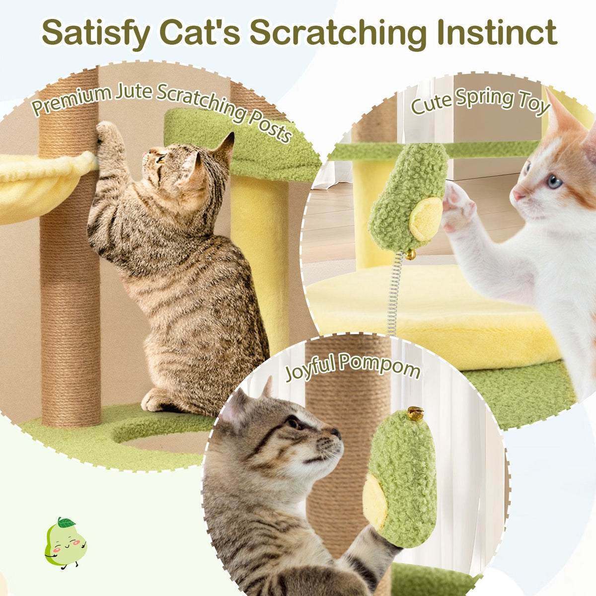 51 Inch Avocado Cat Tree with a Rotatable Basket and Round Base