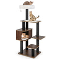 59.5 Inch Walnut Cat Tower with a Fluted Condo and 16 Inch Top Perch
