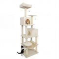 75 Inch Beige Cat Tower with Two Condos, a Hammock and a Basket