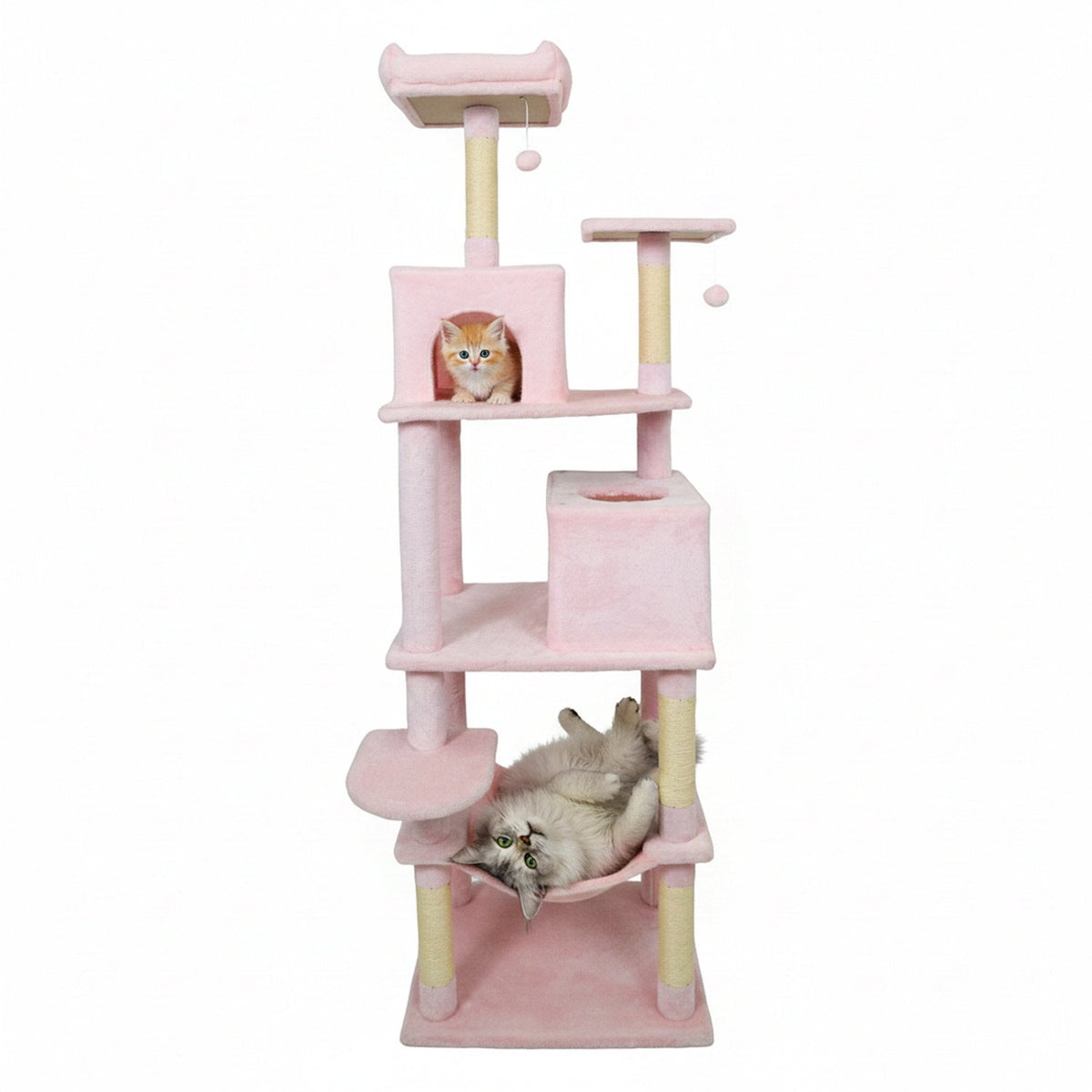 Pink Cat Tower 75 Inches with a Basket, Hammock and Two Condos