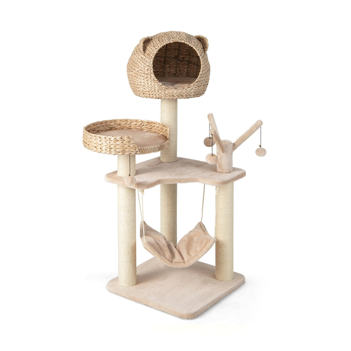 Natural Cattail Cat Tree 48 Inches with Five Layers and a Woven Condo