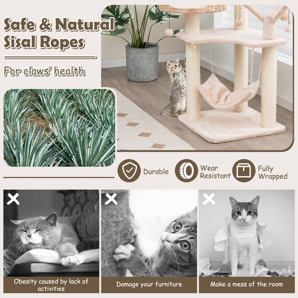 Natural Cattail Cat Tree 48 Inches with Five Layers and a Woven Condo