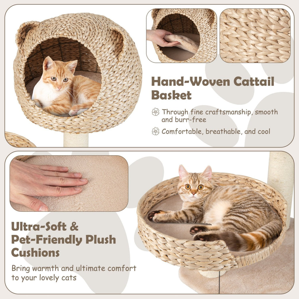 Natural Cattail Cat Tree 48 Inches with Five Layers and a Woven Condo