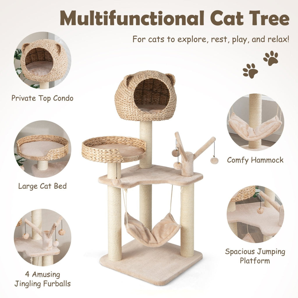 Natural Cattail Cat Tree 48 Inches with Five Layers and a Woven Condo