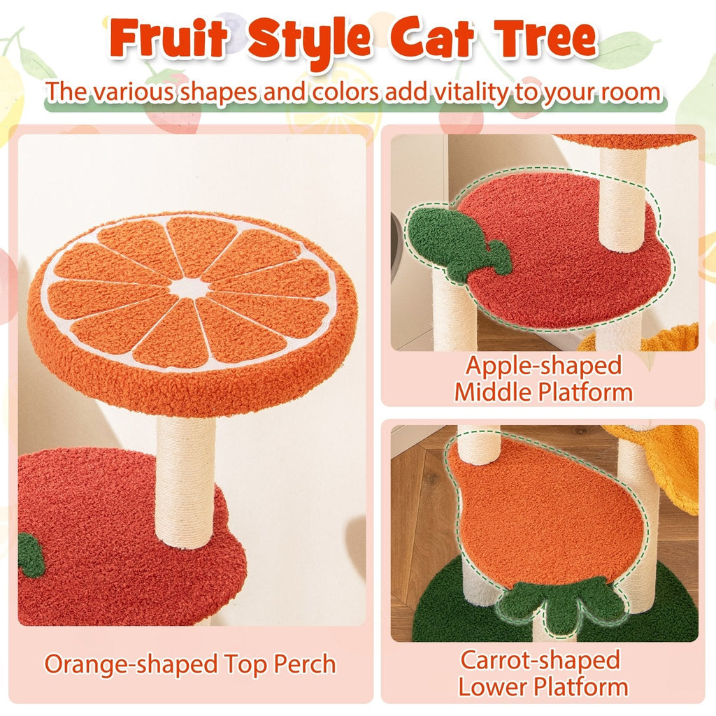 39 Inch Fruit Cat Tree with an Orange Top Perch and a Rotating Hammock